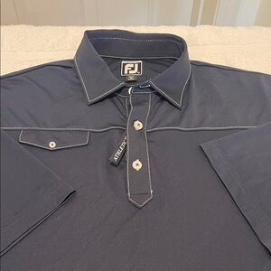 NWT FootJoy Golf Course Casual Dark Blue Golf Polo with Button Details Large